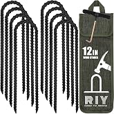 RIY Trampoline Stakes Anchors High Wind Heavy Duty Tent Stakes 12 Inch Ground Anchor Trampoline Accessories with T Hook