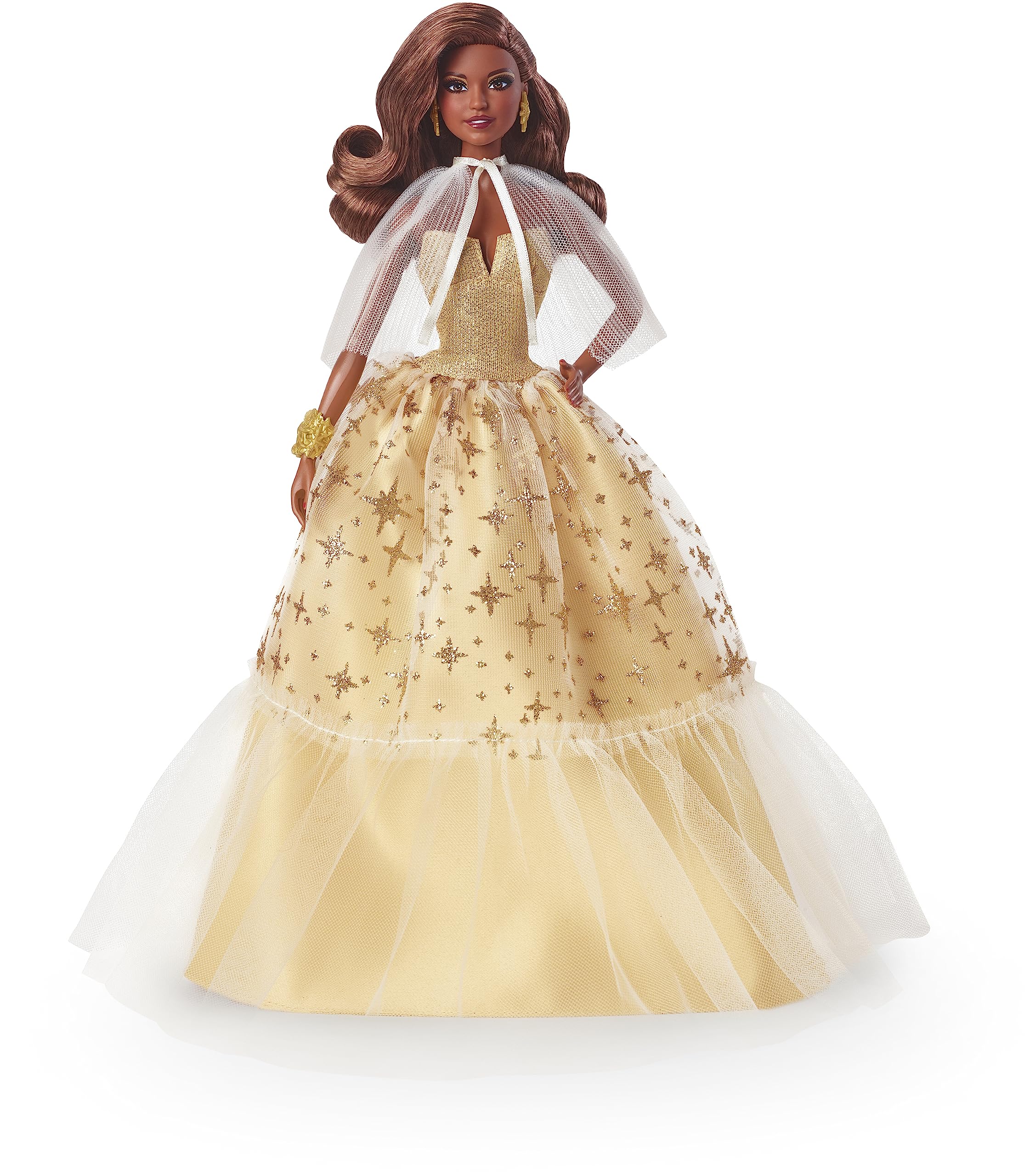 ​2023 Holiday Barbie Doll, Seasonal Collector Gift, Barbie Signature, Golden Gown and Displayable Packaging, Dark Brown Hair, HJX05