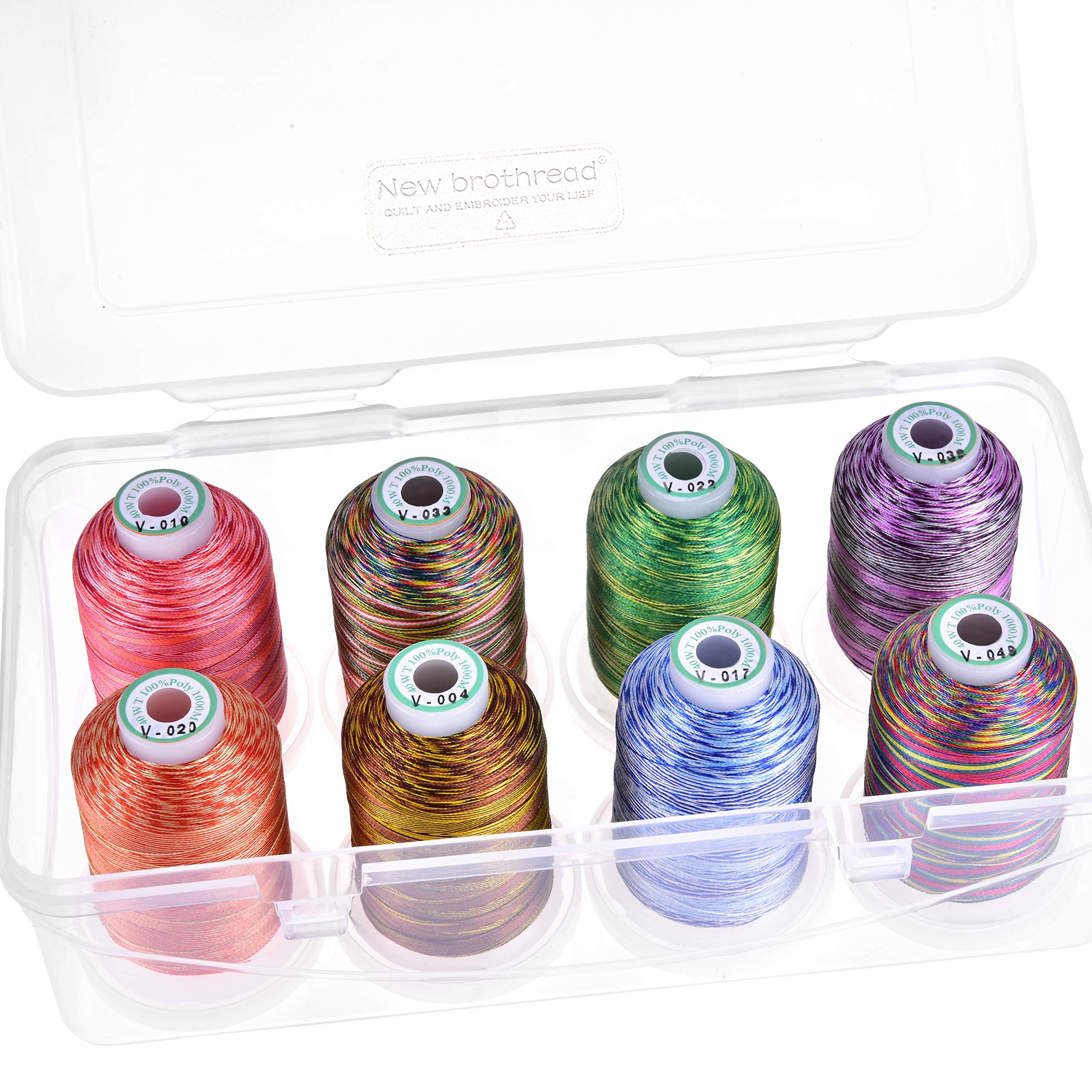 New brothread - 15 Options - 8 Snap Spools of 1000m Each Polyester Machine Embroidery Thread with Clear Plastic Storage Box for Embroidery & Quilting - Variegated Colour1