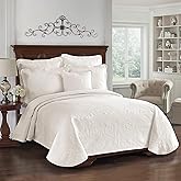 Historic Charleston King Charles Modern Farmhouse Floral Matelasse Coverlet, 100% Cotton Breathable Bedding, King/Calking, Ivory