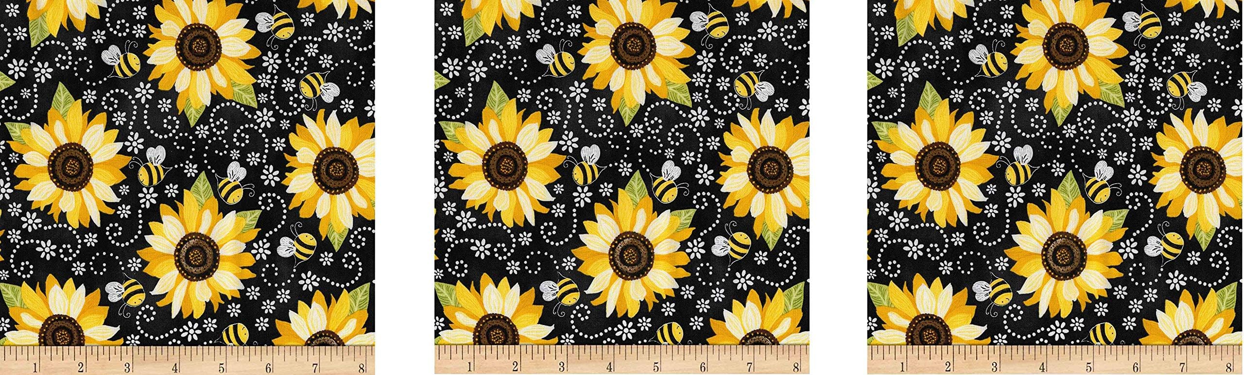 Timeless Treasures You are My Sunshine Sunflower & Bee Chalkboard Fabric, Black, Fabric by The Yard (3-(Pack))