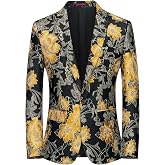 MOGU Mens Floral Blazer Slim Fit Elegant Tuxedo Jacket for Daily Prom Party