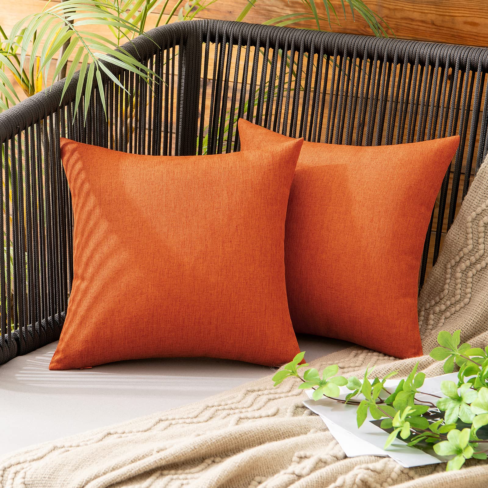 MIULEE Outdoor Waterproof Cushion Covers 12x12 Inches Set of 2 Water Resistant Decorative Throw Pillow Covers for Outside Garden Patio Furniture Couch Bed Sofa Tent Bench Farmhouse 30x30cm Orange โ image 1