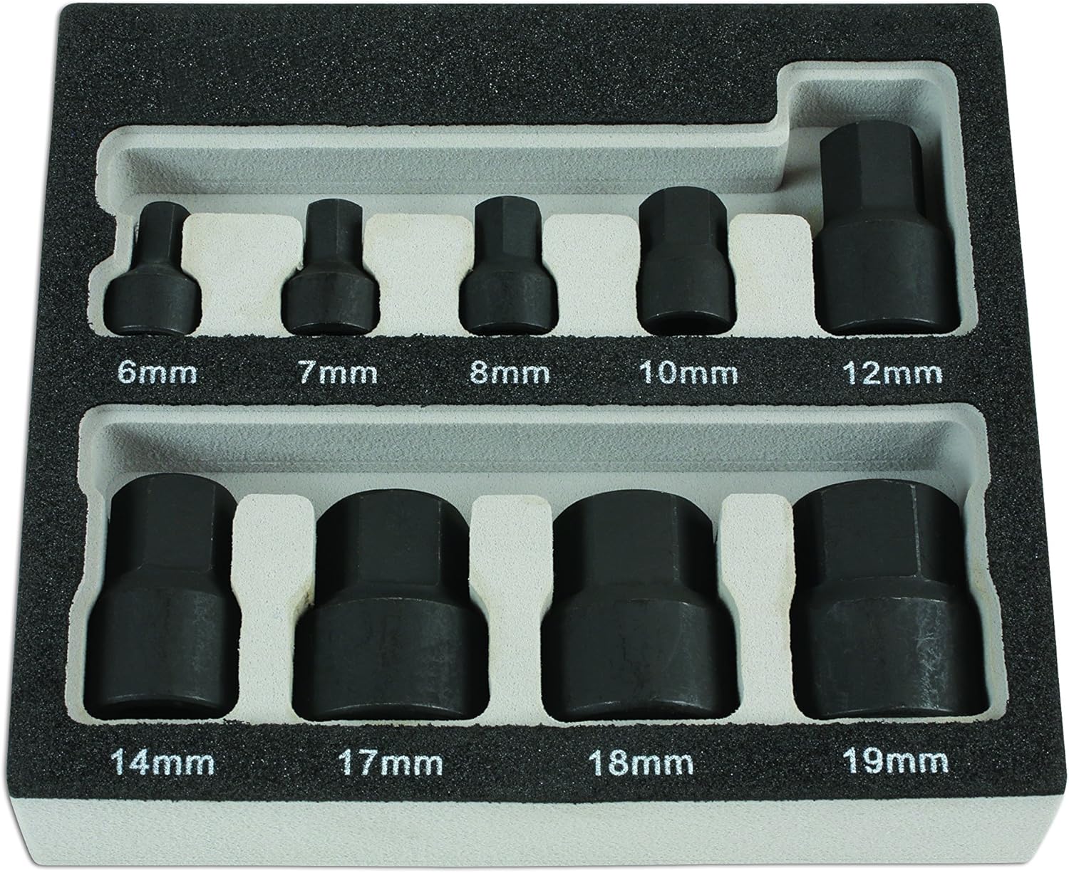 Laser 6726 Low Profile Impact Hex Socket Bit Set 1/4"D, 3/8"D 9pc, Silver, Variety Pack