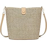 ALARION Straw Crossbody Bags for Women Summer Woven Beach Bag Raffia Shoulder Bag Leather Straps Straw Clutch Purse Vacation