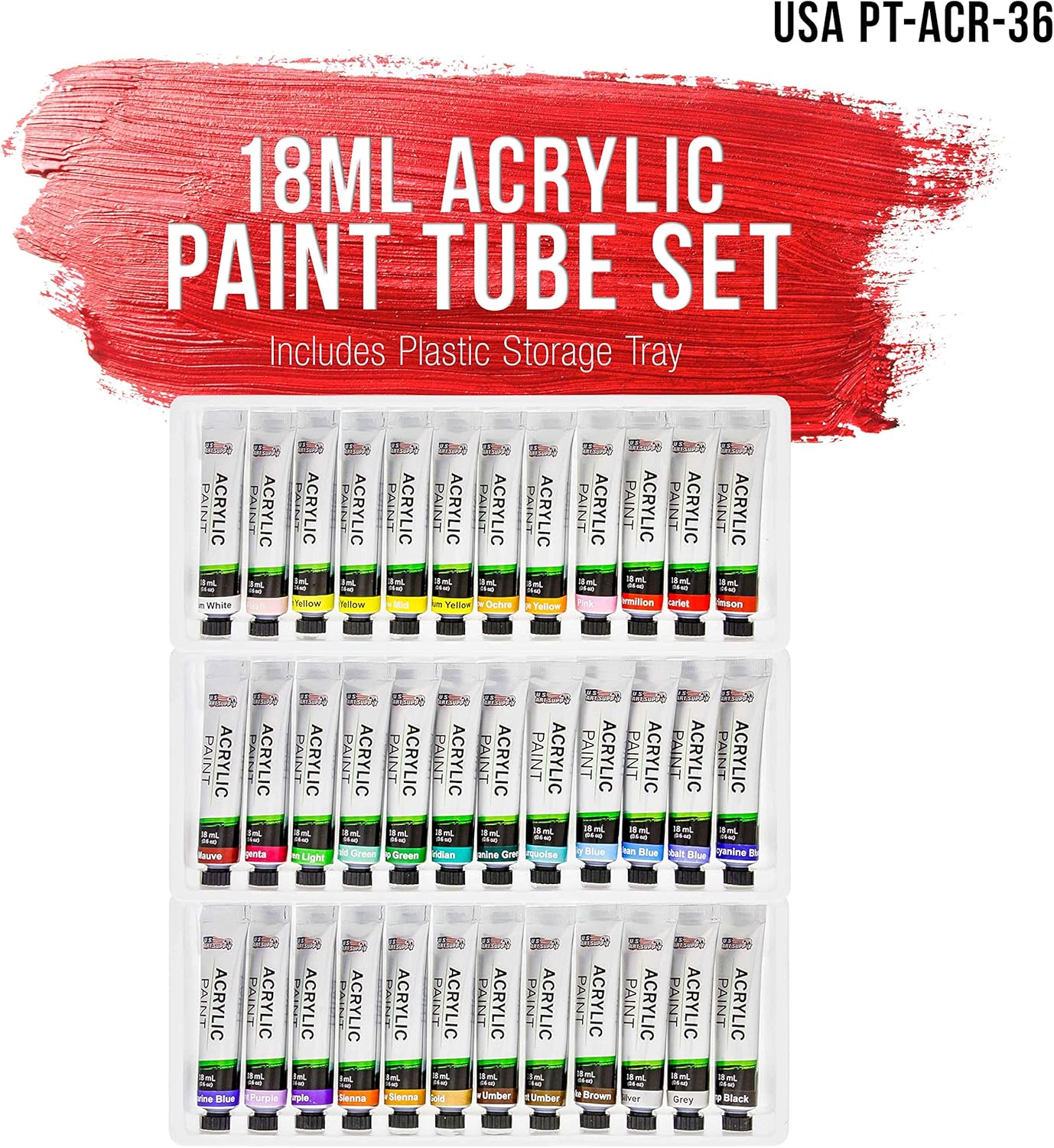 U.S. Art Supply Professional 36 Color Set of Acrylic Paint in Large 18ml Tubes - Rich Vivid Colors for Artists, Students, Beginners - Canvas Portrait Paintings - Color Mixing Wheel