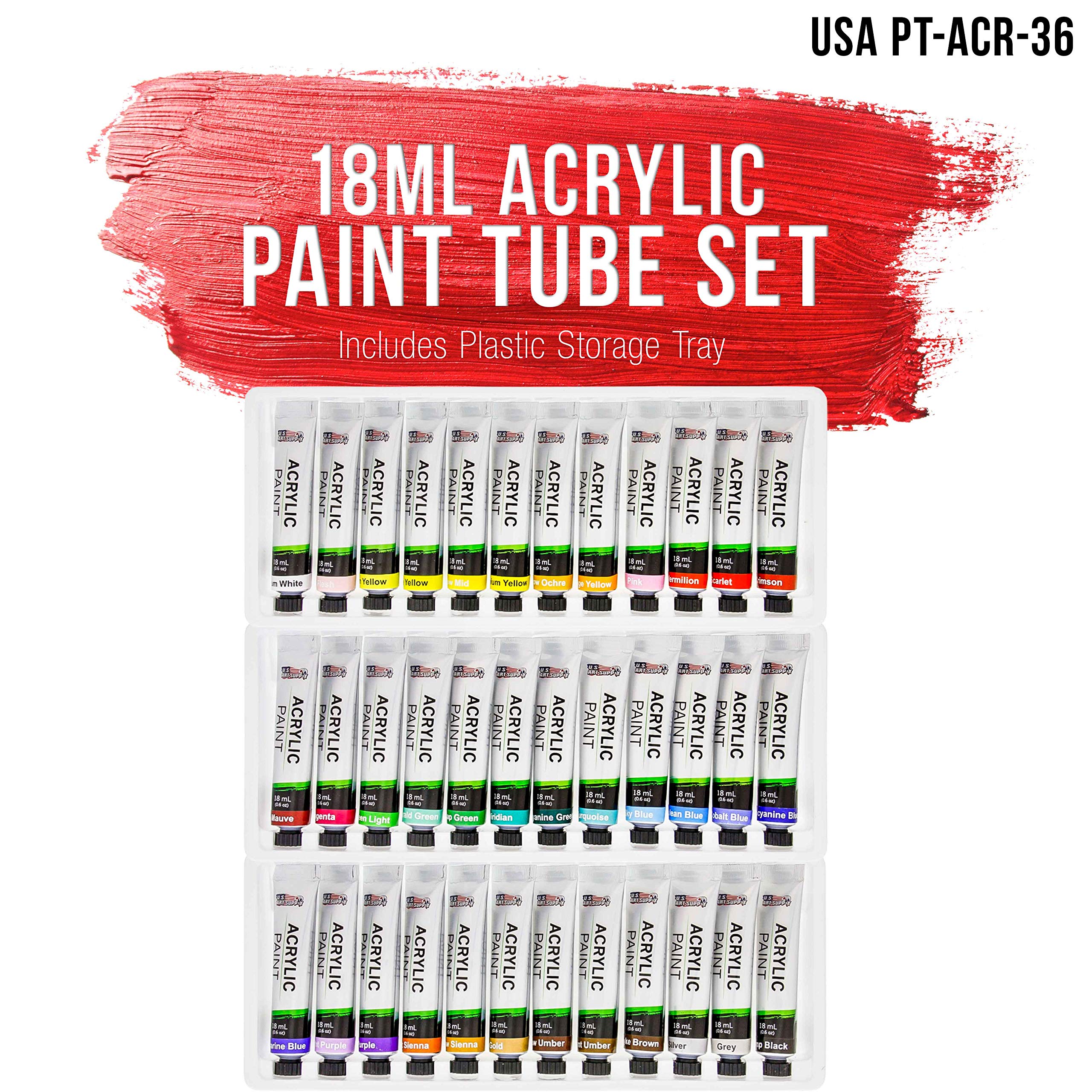 U.S. Art Supply 36-Color Acrylic Paint Set - Professional Art Paints for Canvas, Wood, Fabric & Paper - Ideal for Color Mixing, Craft Paint, Acrylic Paint Sets for Adults, Beginner to Pro