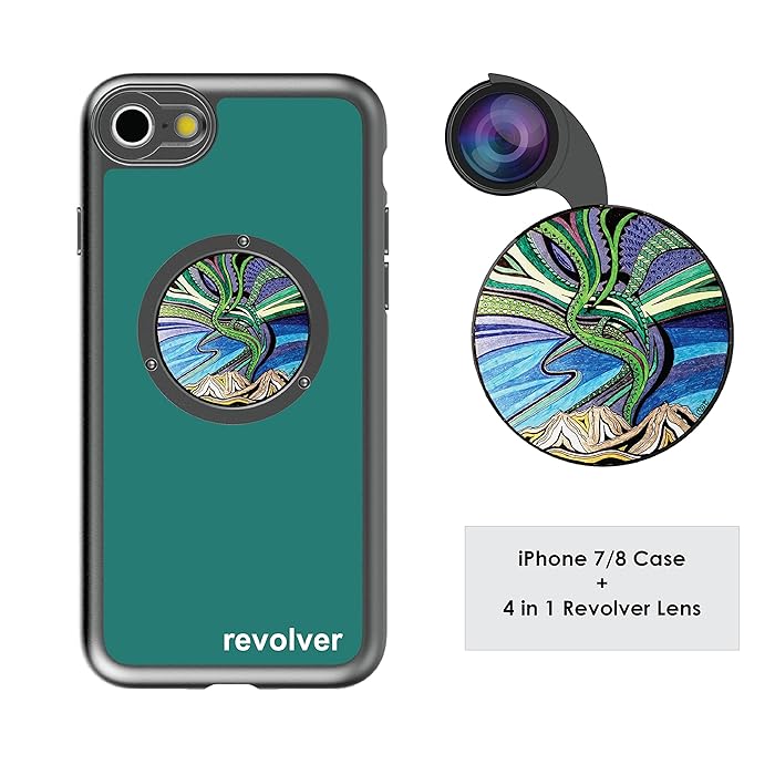 Ztylus Designer Revolver M Series Camera Kit: 4 in 1 Lens with Case for iPhone 7/8 &ndash; Fisheye Lens, Wide Angle Lens, Macro Lens, CPL (Aurora Borealis)