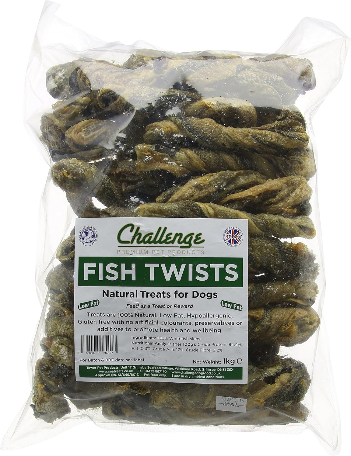 Challenge Handmade Jerky Fish Skin Twist for Dogs, 1 Kg BigaMart