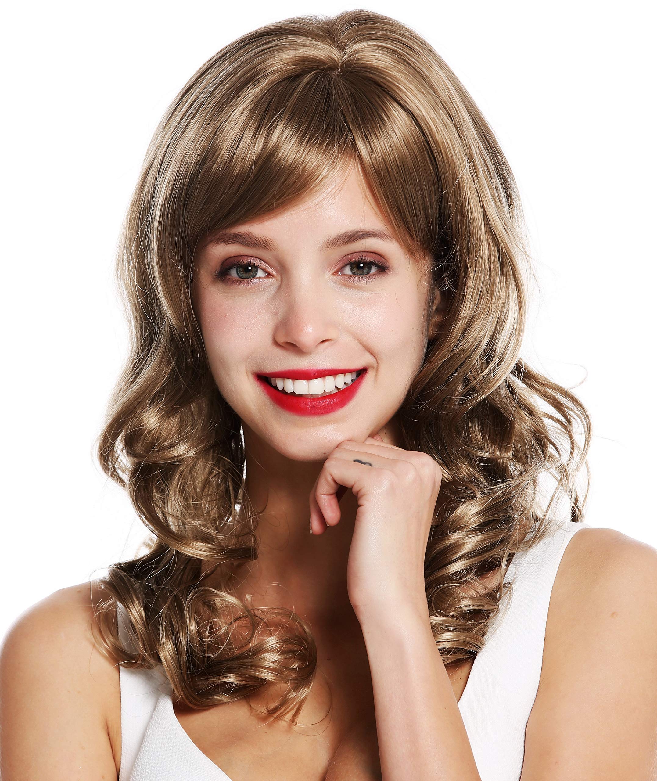 WIG ME UP - VK-46-12-T16 quality women's wig long curls classy noble curled diva brown highlights blonde highlights tips