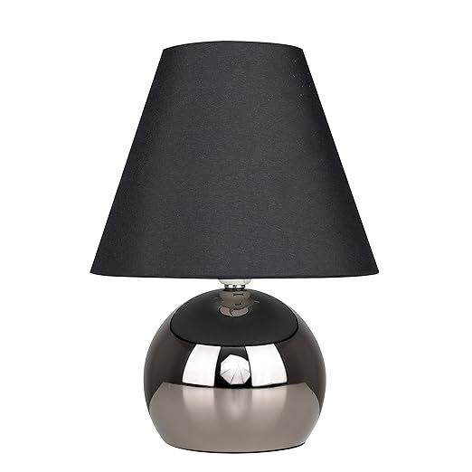 Modern Black Chrome Touch Dimmer Bedside Table Lamp With Black Tapered Light Shade