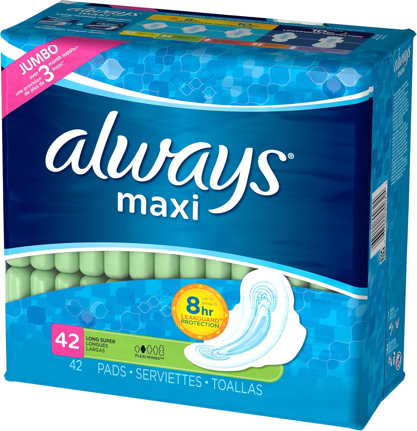 ALWAYS Maxi Size 2 Super Pads With Wings Unscented, 42 Count: Health & Personal Care