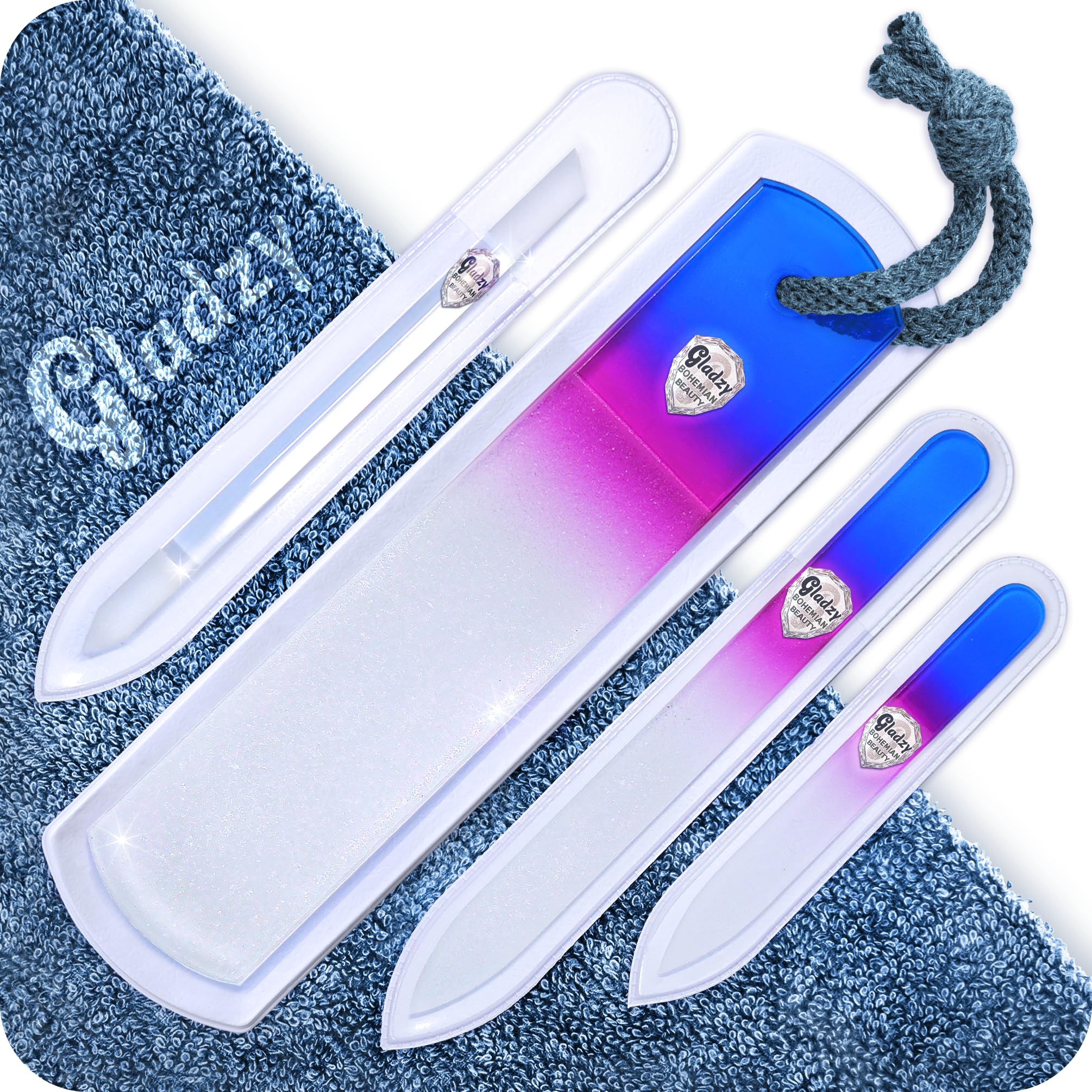 Genuine Czech Glass Nail File Set - Two-Sided Different Grit Surface, Callus Remover Foot Rasp, Cuticle Pusher, Manicure & Pedicure, EU Quality by GLADZY