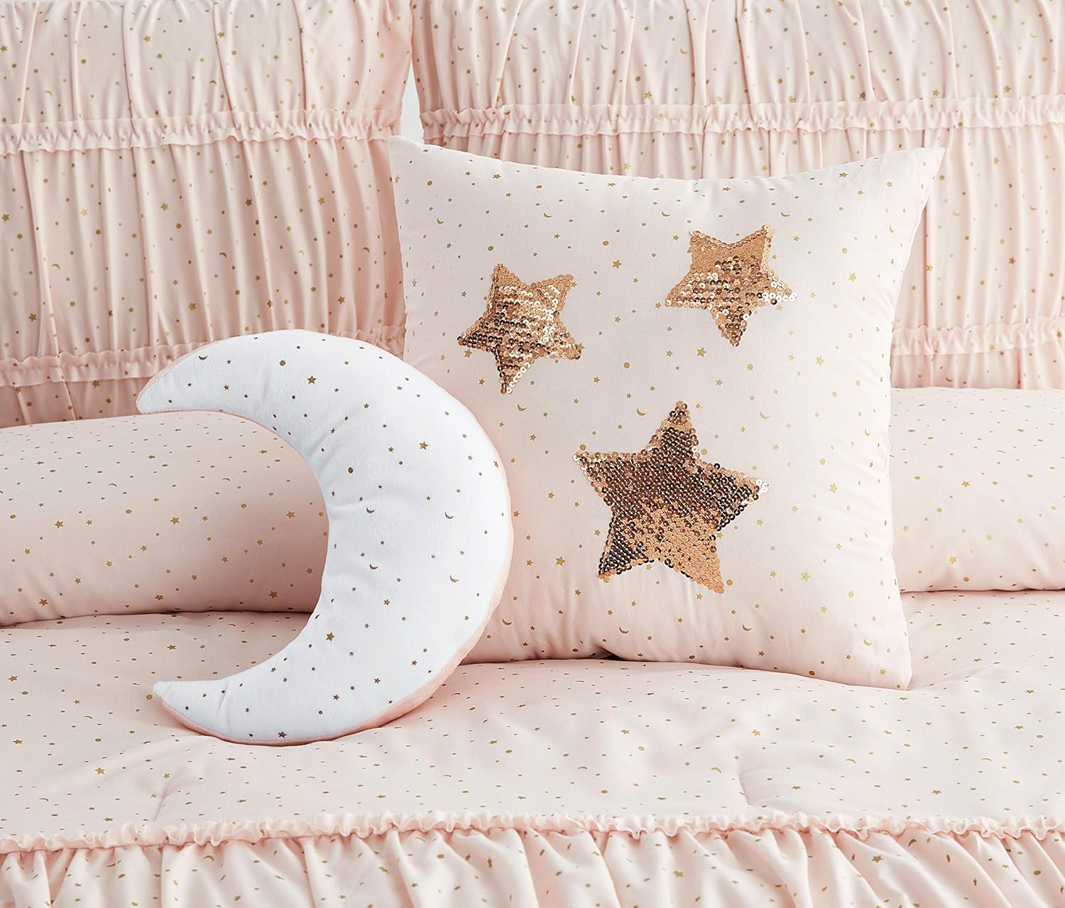 Think of decorative pillows as your personal style wrapped up in a petite but decorative pillows are the perfect opportunity to use luxurious fabric and trim to dress up less. twin stars and moons girls shabby chic