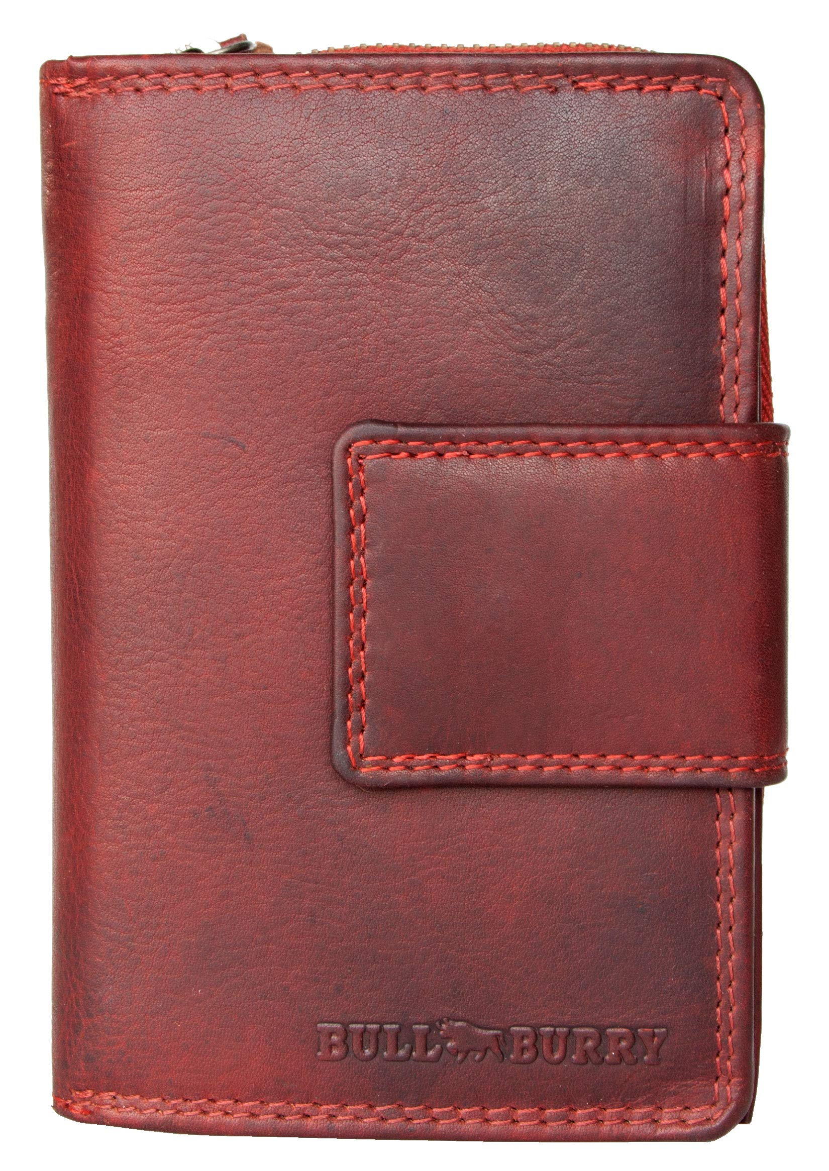 Bull Burry Spacious Strong Dark red RFID Leather Wallet Whole Made of a Strong Genuine Cowhide
