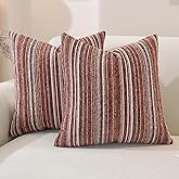 QDTTSRY Chenille Throw Decorative Pillow Covers 18x18 Set of 2, Textured Striped Boho Couch Pillow Covers, Cozy Neutral Farmhouse Cushion Cover for Couch Sofa Bedroom Living Room, Red
