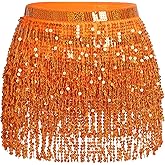 Belly Dance Hip Scarf Sequin Tassel Skirt Wrap Sparkly Rave Costume for Women
