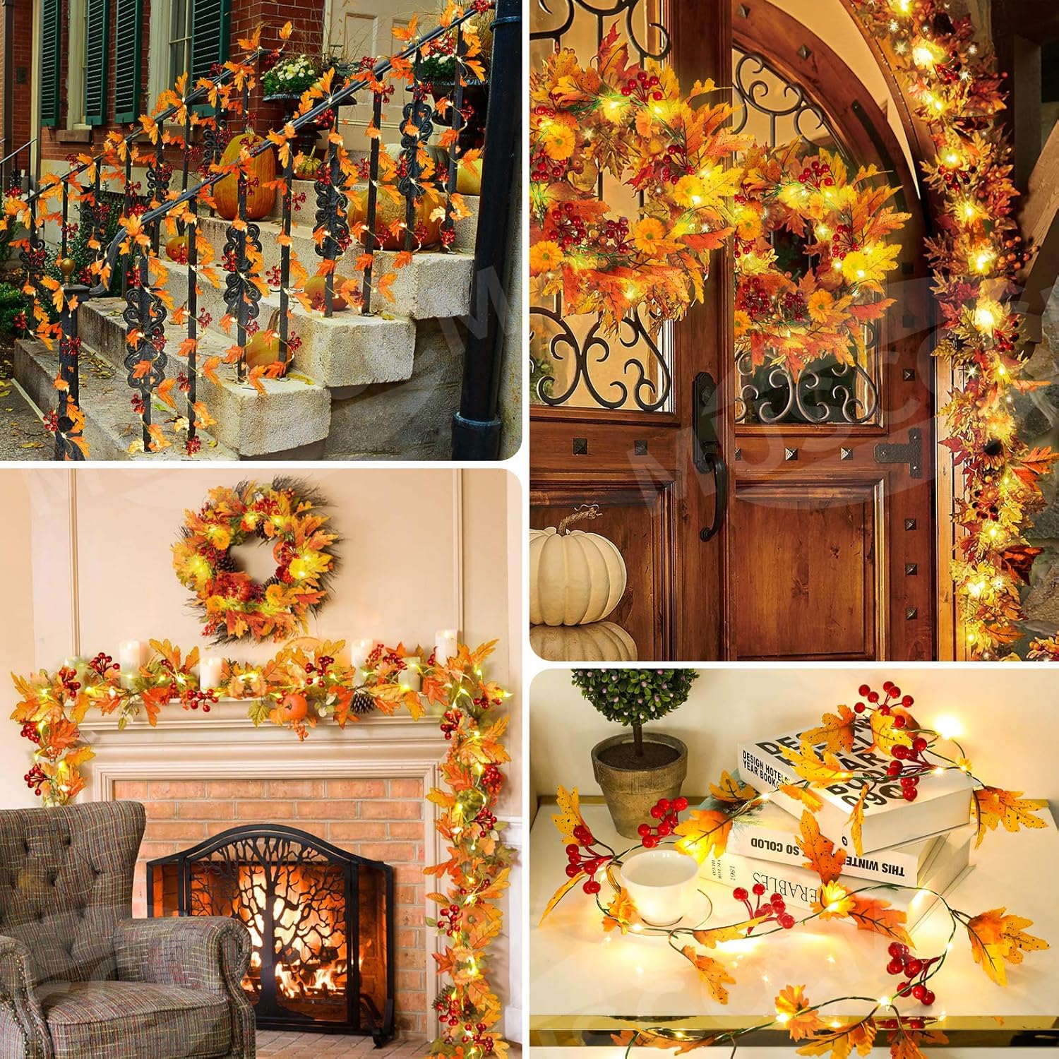 MUSCCCM Herbstgirlande,2m Ahornblatt Lichterketten mit 20 LED 26