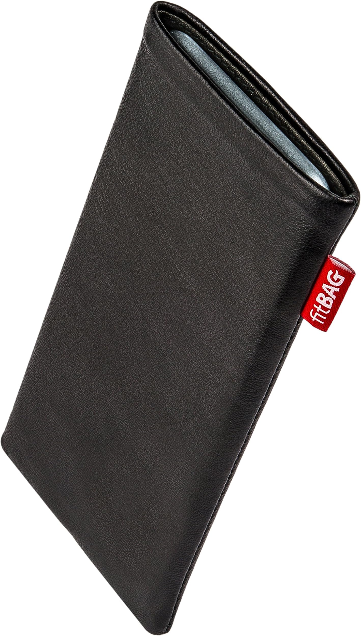 fitBAG Beat Black custom tailored sleeve for Microsoft Lumia 950 | Made in Germany | Fine nappa leather pouch case cover with MicroFibre lining for display cleaning