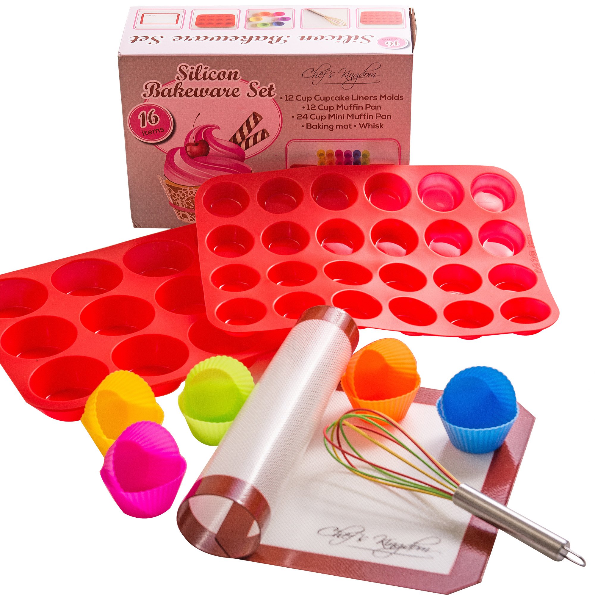 Silicone molds Cupcakes/Muffin Bakeware Set, 16Piece, Baking Mat/12