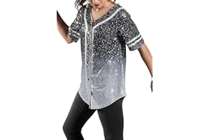 Balera Womens Jersey Top for Dance Printed Sequin Performance Baseball Jersey