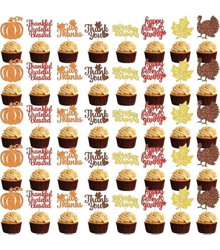 Goldene Cupcake-Topper Für Thanksgiving - 24 Stück, 4 Designs, Mit Zahnstochern, Für Party-Deko
