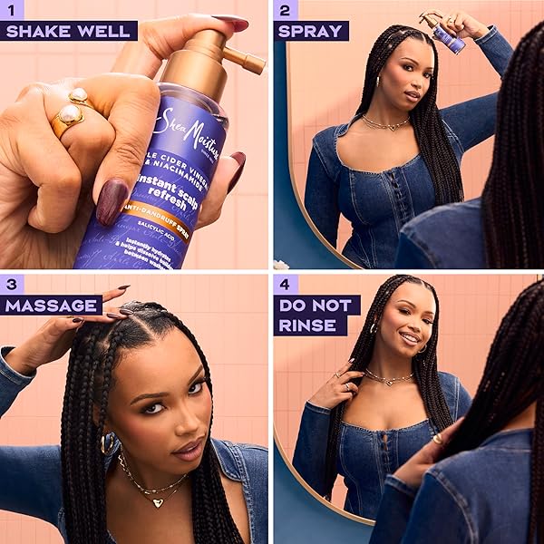 SHEAMOISTURE INSTANT SCALP REFRESH ANTI-DANDRUFF SPRAY WITH SALICYLIC ACID AND SCALP REPAIR TECHNOLOGY HYDRATES DRY SCALP, REMOVES BUILDUP AND CONTROLS ITCH AND FLAKES 4 FL OZ