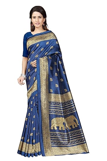 Winza Designer Womens Art Silk Saree With Blouse (ART-21-BLUE_Navy Blue)