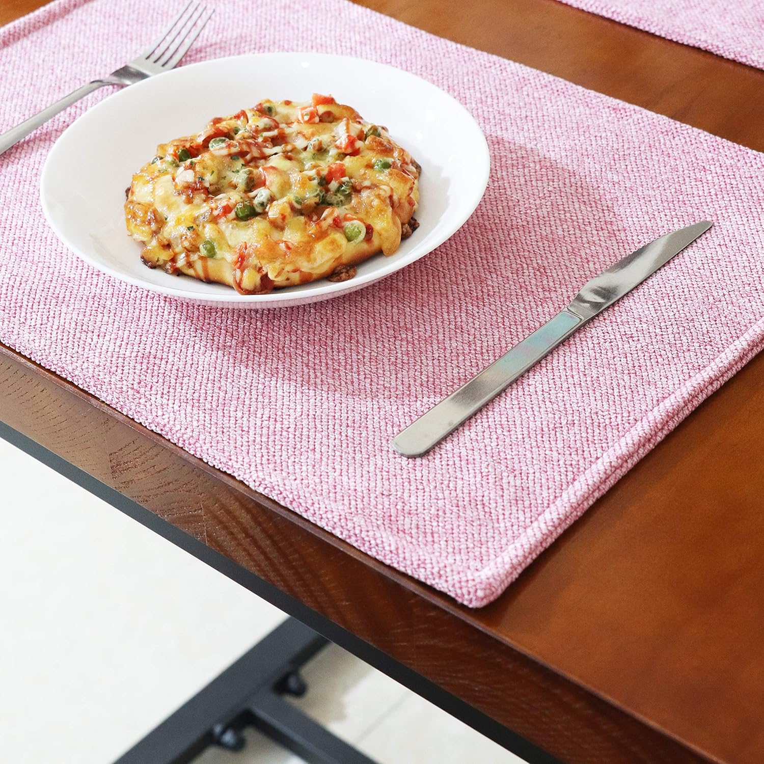 SLOW COW Linen Placemats Heat Resistant Dining Table Place Mats Kitchen Washable Table Mats Set of 2 Pink Mixed Mauve: Home & Kitchen