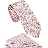 ZENXUS Mens Casual Skinny Floral Tie Combo Set with Flower Pocket Square 2½" Cotton Necktie Hand Made