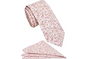 ZENXUS Mens Casual Skinny Floral Tie Combo Set with Flower Pocket Square 2½" Cotton Necktie Hand Made