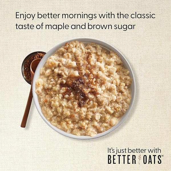 BETTER OATS 100 CALORIE MAPLE AND BROWN SUGAR OATMEAL PACKETS, 100 CALORIE OATMEAL POUCHES, 90 SECOND INSTANT OATMEAL WITH FLAX SEEDS AND ROLLED OATS, PACK OF 10, 9.8 OZ PACK