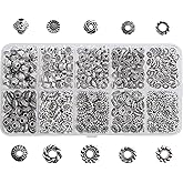 ZHIYUXI 500PCS 10Styles Antique Silver Rondelle Spacer Beads for Jewelry Making Sliver Metal Beads for Bracelet Necklace Earring