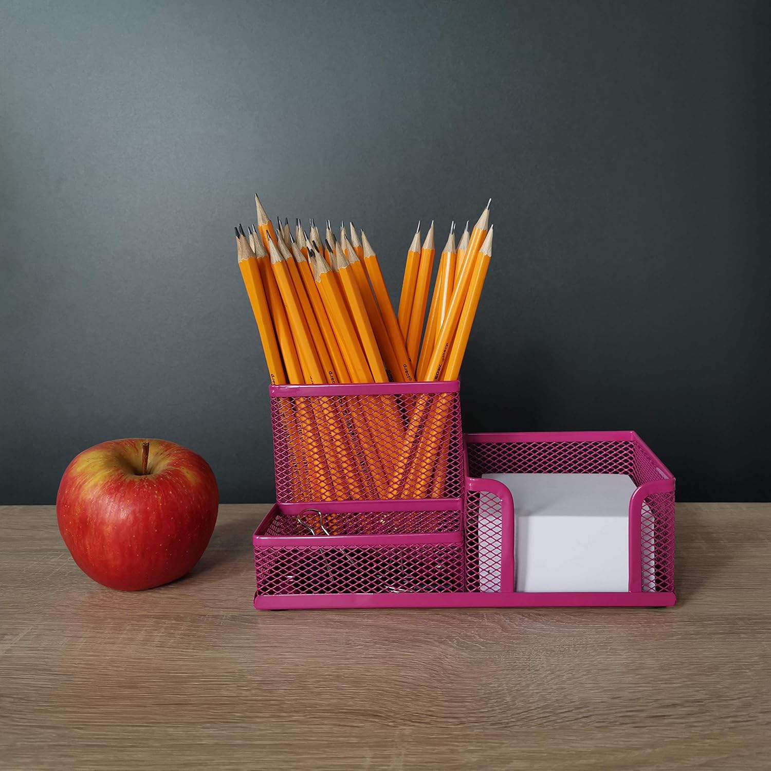 Leviatan Metal Desk Organizer - Office Pen Holder with Mesh Note Holder 205 x 103 x 98 mm, Pink - Image 3