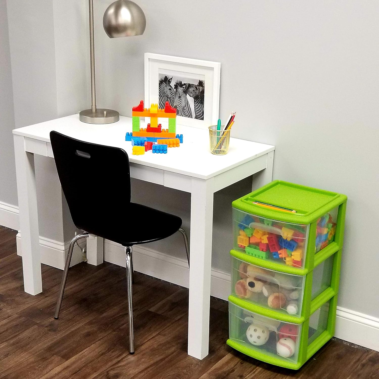 HOMZ Medium Width Plastic Storage 3 Drawer Cart, Bold Lime: Home & Kitchen