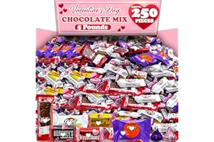 PARTYPOM VALENTINE'S DAY CHOCOLATE CANDY BULK, 5 Lb Mix, Individually Wrapped Valentine's Candy, Heart Adorned Addressable Mini Milk Chocolate Bars, Peanut Butter Hearts, Wafer, Kisses, Red, Pink Candy