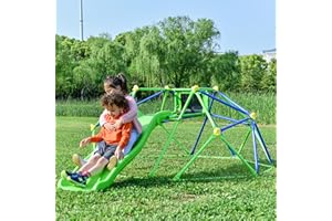 VIRUBI 6 FT Climbing Dome with Slide for Kids 3-10, Outdoor Play Equipment Supporting 1000 lbs, Anti-Rust Jungle Gym, Easy Assembly Geometric Dome Climber Play Center (Blue & Green)