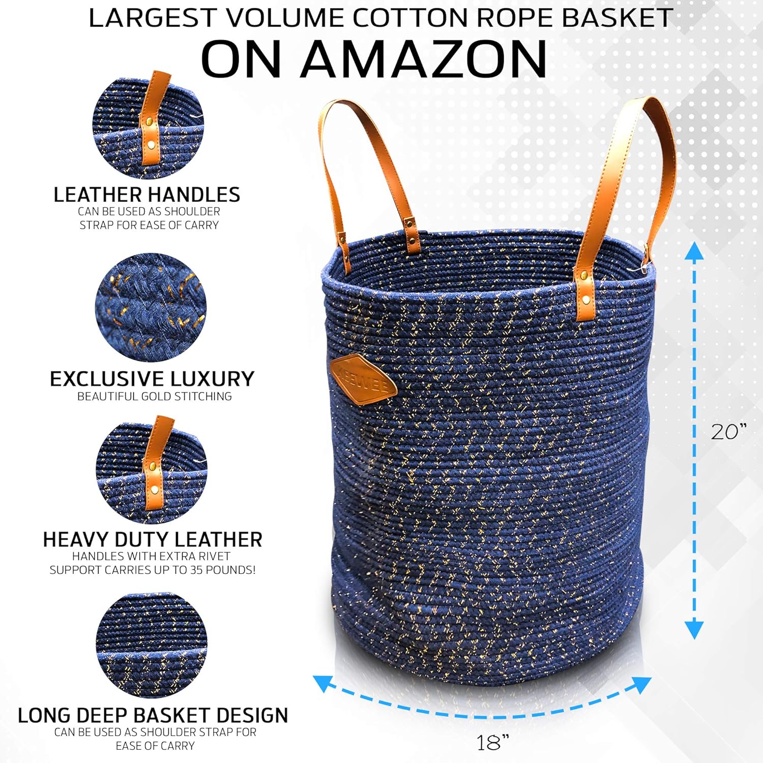 Blanket Large and Tall Basket for Nursery Beautiful Gold Stitch Woven