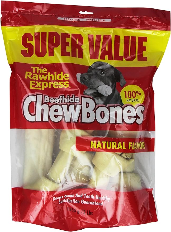 The Rawhide Express Natural 3Pound Knotted Bones Dog Chew