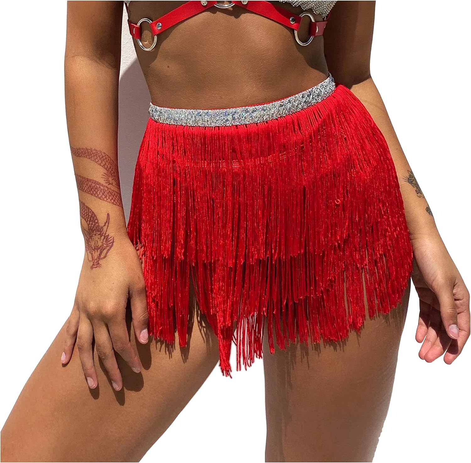 Wuchieal Belly Dance Costume Hip Scarf Belt Tribal Fringe Tassel wrap Belt (White, One Size): Clothing