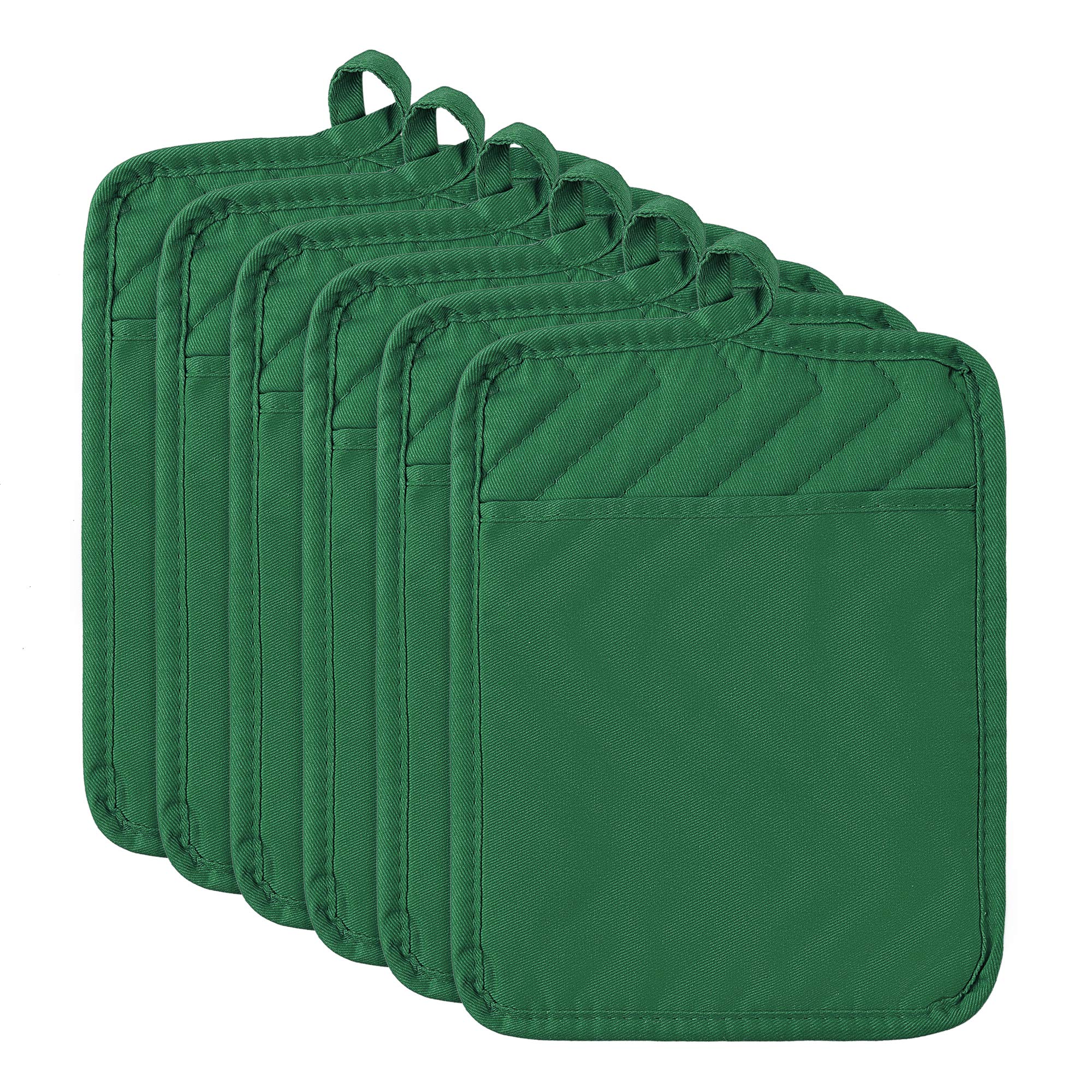 R HORSE 6Pcs Pot Holder for Kitchen Christmas Green Potholders with Pockets Cotton Heat Resistant Potholder Terry Coaster Oven Mitts Hot Pads for Baking Cooking Christmas Pot Holder Gift 7''x9''