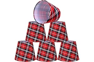 Baquler 6 Pcs Christmas Lamp Shades Set 5.91"W x 5.12"H Hardback Chandelier Shade Red Plaid Little Droplight Shades Wall Lamp Chandelier Lamp Shade Gift Holiday Decor Supply