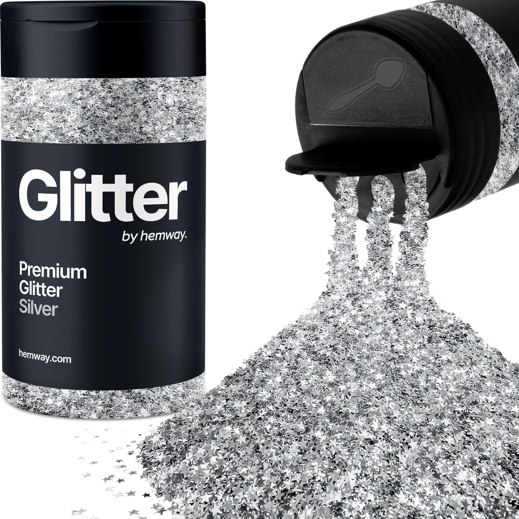 Silver Stars Glitter Shaker, 130g Glitter, Crafts Metallic Flake Silver Stars Sequins, Resin & Epoxy Crafts, Decorating, Halloween, Christmas Nail, Face, Hemway — image 1
