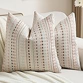 FUTEI Pink Blue Decorative Throw Pillow Covers 18x18 Inch Set of 2,Soft Cozy Chenille Jacquard Textured Cushion Case,Boho Home Decor for Couch Bed Living Room