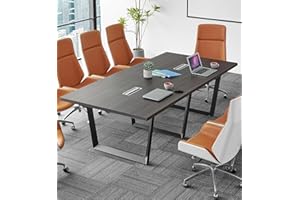 ahliss Sturdy Conference Table with Cable Management Grommets Modern Rectangle Office Meeting Table with Wood Tabletop and Metal Frame & Legs- Easy Assembly Boardroom Table (Grey, 8 Foot)