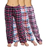 Active Club 3 Pack Cotton-Blend Flannel Pajama Pants for Women, Flannel Plaid PJ Pants for Women for Sleep and Lounge (S-2X)