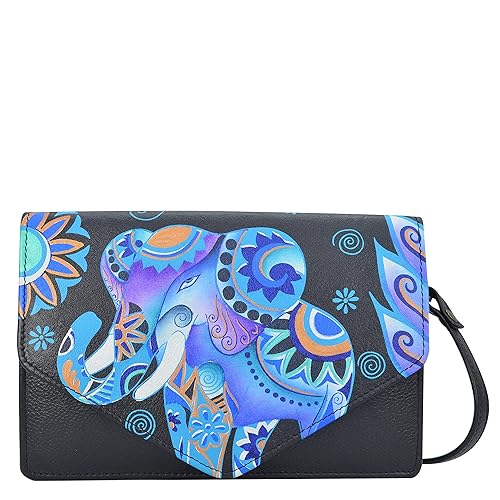 Anna by Anuschka Hand Painted Women’s Genuine Leather 3 in 1 Convertible Crossbody / Clutch / Belt bag - Blue Elephant - Amazon deal for $46.40