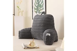 PAJEO Reading Pillow for Sitting in Bed, Large Backrest Reading Pillow with Polypropylene Cotton (Grey Corduroy, Large(19inch))