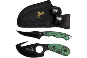 Elk Ridge-Outdoors 2-PC Fixed Blade Hunting Knife Set-Black Stainless Steel Skinner&Gut Hook Blades,Camo Coated Nylon Fiber Handles,Nylon Sheath-Hunting,Survival-ER-300CA,7-Inch/6.5-Inch Overall