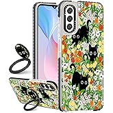 Boaretiu for Samsung Galaxy S22 Case - Cute Kawaii Fashion Cool 360° Rotate Ring Holder Kickstand Cat Flower for Women Girls Boys Teens Girly for Galaxy S22 Case with Stand